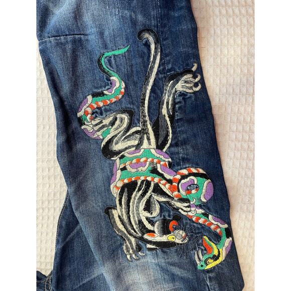 VTG Ed Hardy Denim 2008 Men’s Animal Embroidered Jeans Y2K Street Style Size 33 - Picture 14 of 16